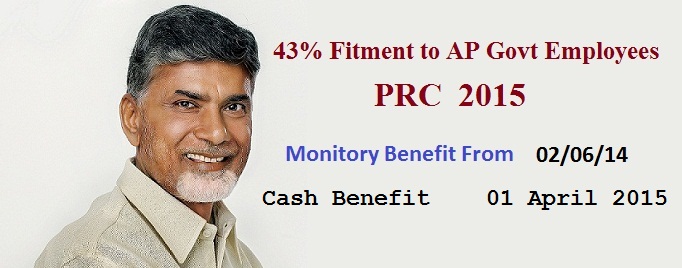 AP PRC Fitment 43% Enhancement to AP Govt Employees, Teachers PRC 2015 New Basic Pay Calculation 