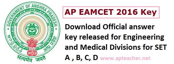 Download AP EAMCET 2016 Official Answer Key For Engineering and Medical, AP EAMCET 2016 SET A, B, C, D Answer Key and Question Paper
