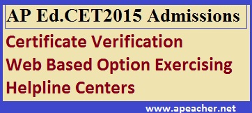 AP Ed.CET 2015 Admissions Web Based Counseling Notification, B.Ed Two Years Admissions, Certificate Verification, Course Fee  