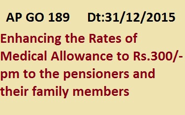 AP Go 189 Enhancing the rates of Medical Allowance to Rs.300/- Pensioners, Increasing  Medical allowance to Rs.300/- P.M. to  Pensioners/Family Pensioners   
