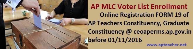 Enroll Online Form 19 for Teachers AP  MLC Constituency @ ceoaperms.ap.gov.in , Apply Online Form 19 for Teachers, Graduate AP  MLC Constituency @ ceoaperms.ap.gov.in