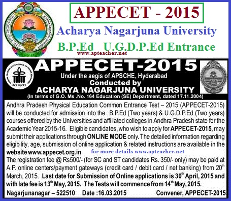 AP PECET-2015 Notification B.P.Ed,  U.G.P.Ed Two Years
         Course Eligibility, Apply Online,  Registration Fee, Last Date AP PECET-2015  