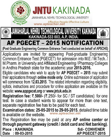 AP PGECET 2015 Notification JNTU Kakinada