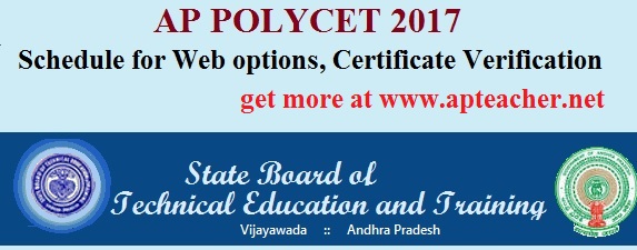AP POLYCET 2017 Certificate Verification, Web Options Schedule , AP POLYCET 2017 Required Certificates  for Certificate Verification and Web Options  