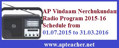 AP Vindaam Nerchukundam Radio Program 2015-16 Schedule, Vindaam Nerchukundam Radio Program from 1.07.2015 to 31.03.2016   