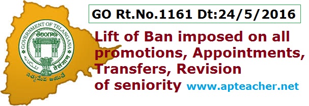 Go.1161 Ban Lifted on Promotions, Appointments, Transfers, TS Go.1161, Lift of Ban Imposed on all Promotions, Appointments, Transfers, Revision of Seniority    
