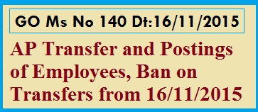 AP Go 140 Ban Imposed on Transfers from 16/11/2015, GO.MS.No. 140 FINANCE (HR. I. Plg. Policy) DEPARTMENT Dt:16/11/2015