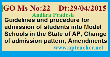 GO 22 Guidelines and Procedure for Admission of Students into Model Schools in AP,
     GO 22 Latest Amendments for admission into Model Schools AP   