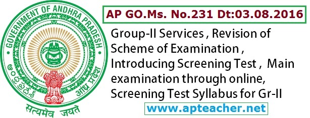 AP Go.231 APPSC Gr-II Introducing Screening Test, 
       Main examination through online, AP Gr-II APPSC Screening Test Syllabus for Gr-II, Syllabus in Detail   