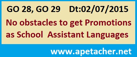 DAP GO 29 and GO 28 Language Pandits Promotion as School Assts (Languages), GO 28 is for Govt while GO 29 is for Panchayat Raj Teachers(ZP/MP) 