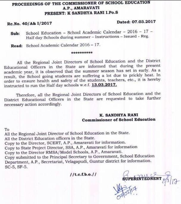 Rc.40 Half Day Schools During Summer   from 13/03/2017, >Rc.No:40, Dt:07/03/2017 Half Day Schools During Summer   from 13/03/2017     