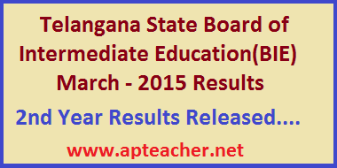 Telangana  Inter 2nd Year  Results 2015, results.cgg.gov.in,
          Inter 2nd Year and 1st Year Results 2015 Telangana  Board of Inter Mediate Education(TS BIE)