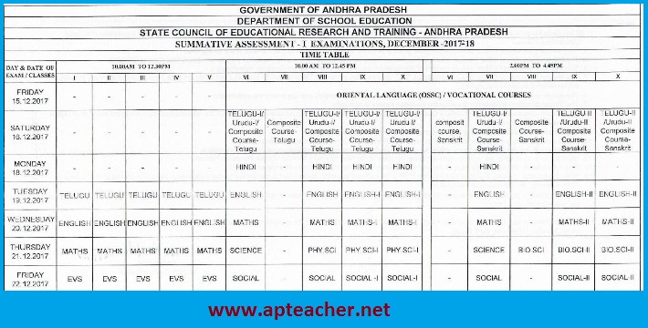 AP SA-1  Time Table 2017-18  Primary UP High Schools 