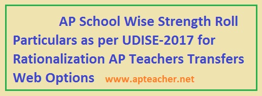 AP School Wise Roll Particulars as per UDISE-2017 for Transfers, Rationalization,  Know All School Roll Particulars for AP Teachers Transfers, Rationalization, Web Option