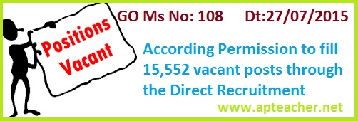 TS GO 108  Permission to the Recruiting Agencies to fill 15552 Vacant Posts, Filling up 15552 Vacant Posts Through  Direct Recruitment