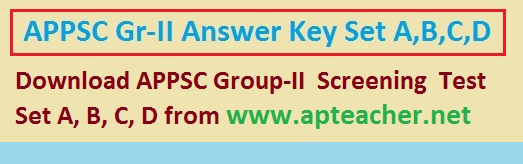 Group-II Screening Test Answer APPSC Set A, B, C, D Key Sheet Sakshi Education, Eenadu Pratibha, APPSC Group-II Screening Test Answer of  Set A, B, C, D 