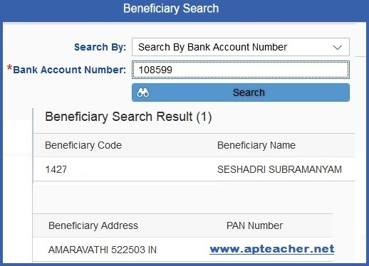 Know Your AP Employee CFMS Beneficiary ID Using Search, Comprehensive Financial Management System (CFMS) Eight Digit Employee Beneficiary ID