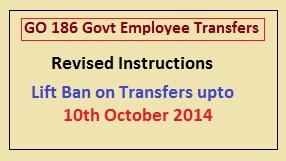 GO 186 Transfers of Govt employees Revised Instructions Lift Ban on Transfers upto October 10 
