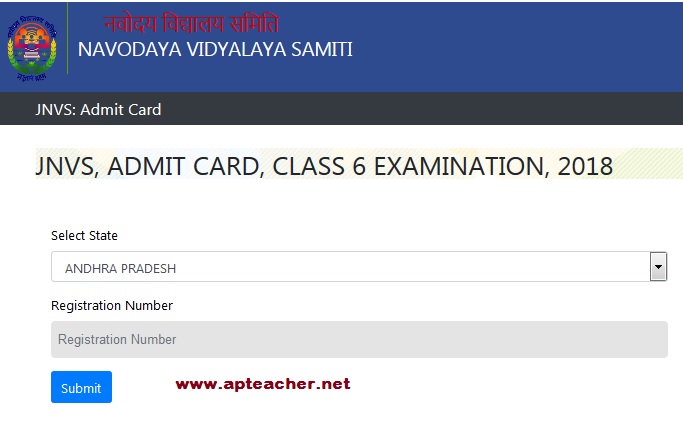 How to Download JNVS-2018 6th Class Entrance Exam Admit Cards , Download JNVS Admit Cards, Download Hall Tickers JNVS-2018 Hall Tickets from http://www.nvshq.org  