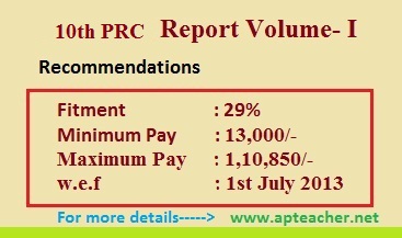 10th PRC Report Volume-I for AP Recommendations 
Master Pay Scale of RPS 2013 ,10th PRC Recommendations Report Volume- I  for Govt Employees 