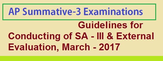 Guidelines for Conducting of Summative-III(SA3) & External Evaluation, March - 2017, SA-III, 5% External evaluation for VI, VII & IX classes may be conducted at Mandal level