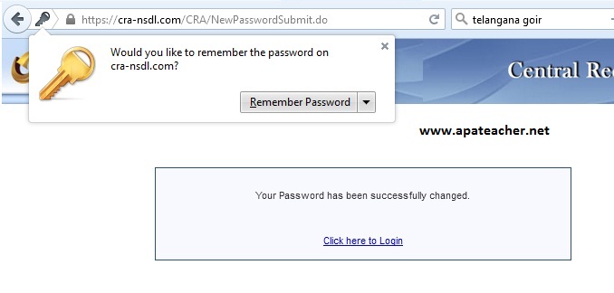 CPS NPS CRA successfully changed and recovered new password  