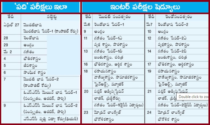 AP Inter Public Exam IPE Timetable April 2022 | APTeacher.Net