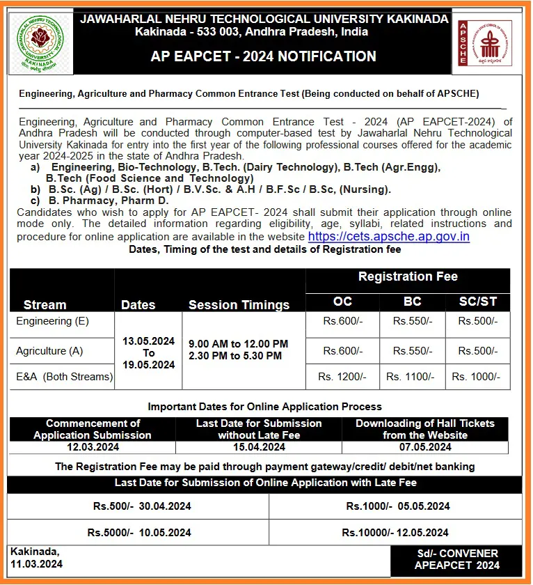 AP EAPCET 2024 Notification Schedule 