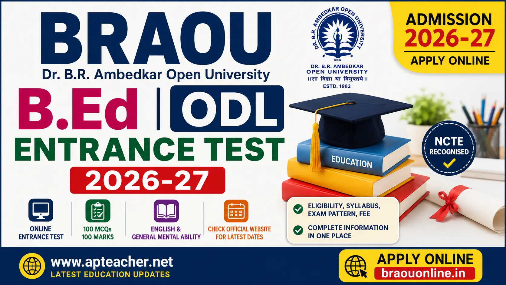 BRAOU B.Ed ODL Entrance Test 2026-27 Notification, Online Application, Eligibility, Exam Date & Syllabus