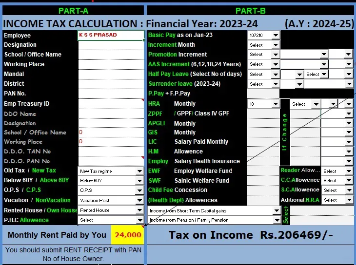 KSS Prasad Excel Income Tax Software FY:2023-24 