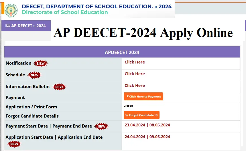 AP DEECET-2024 Notification, Apply Online, CBT Test, Due Dates