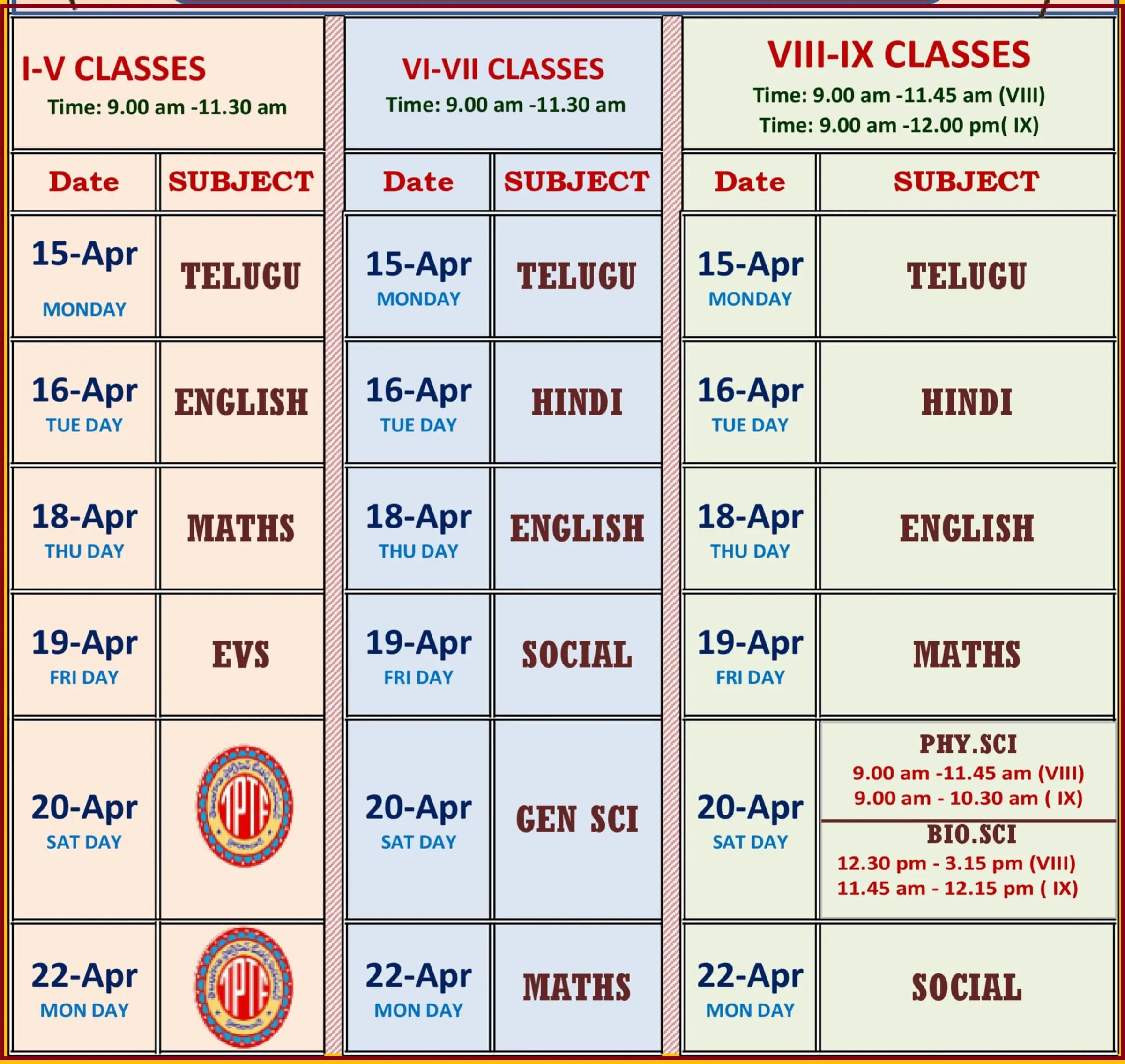 TS SA2 Revised Time Table 2024