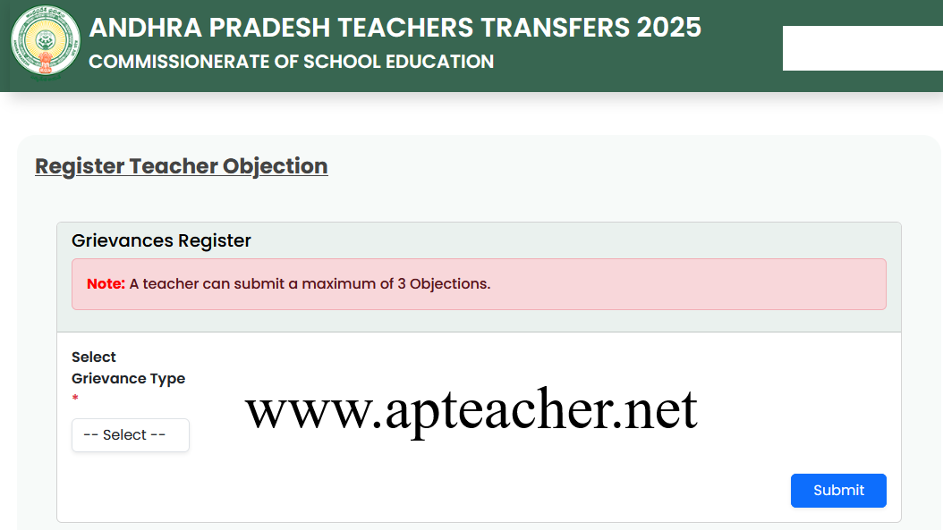 AP Teachers Transfers 2025 – Grievances / Objections Submission & Status Check