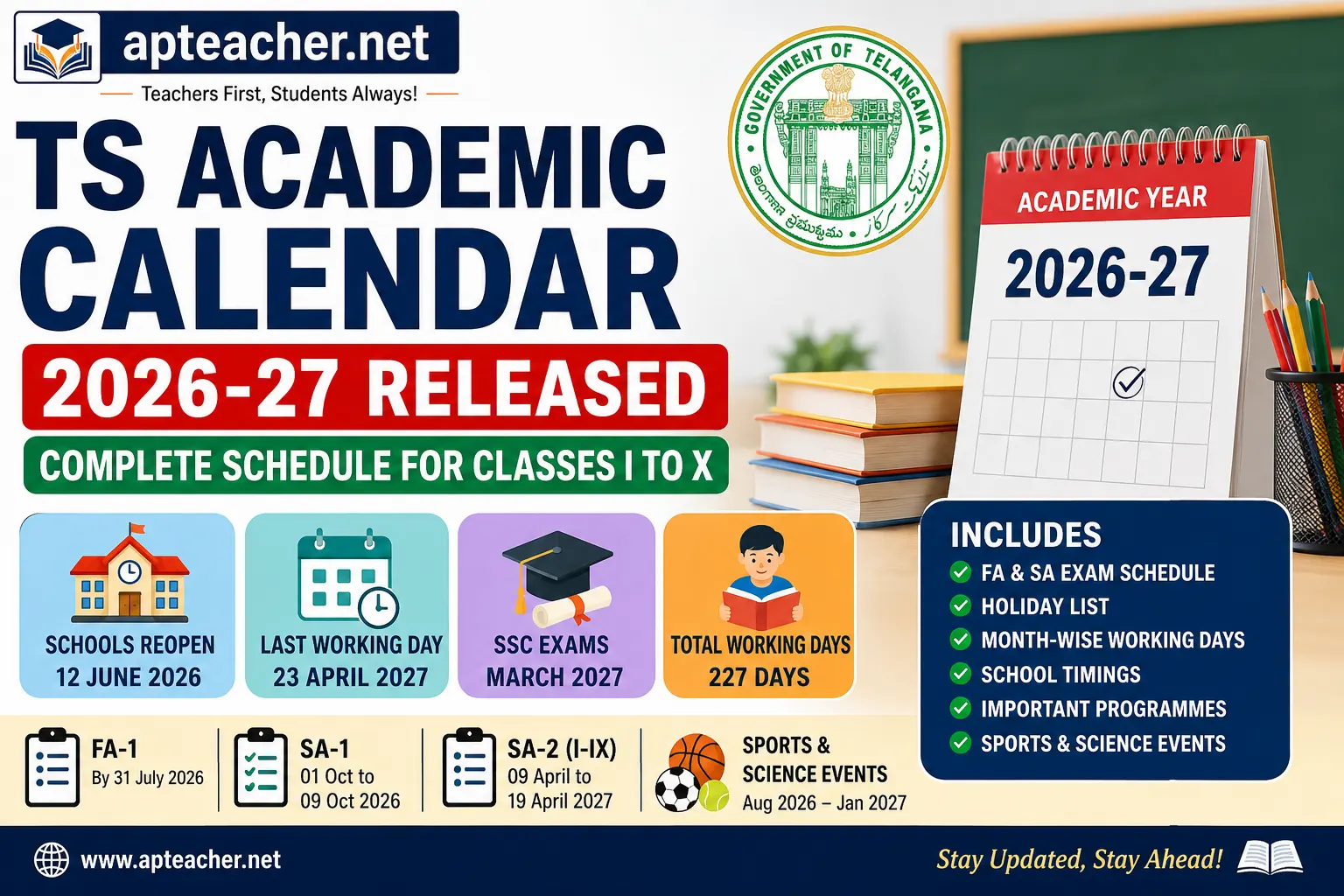 Download Telangana School Academic Calendar 2026-27 PDF