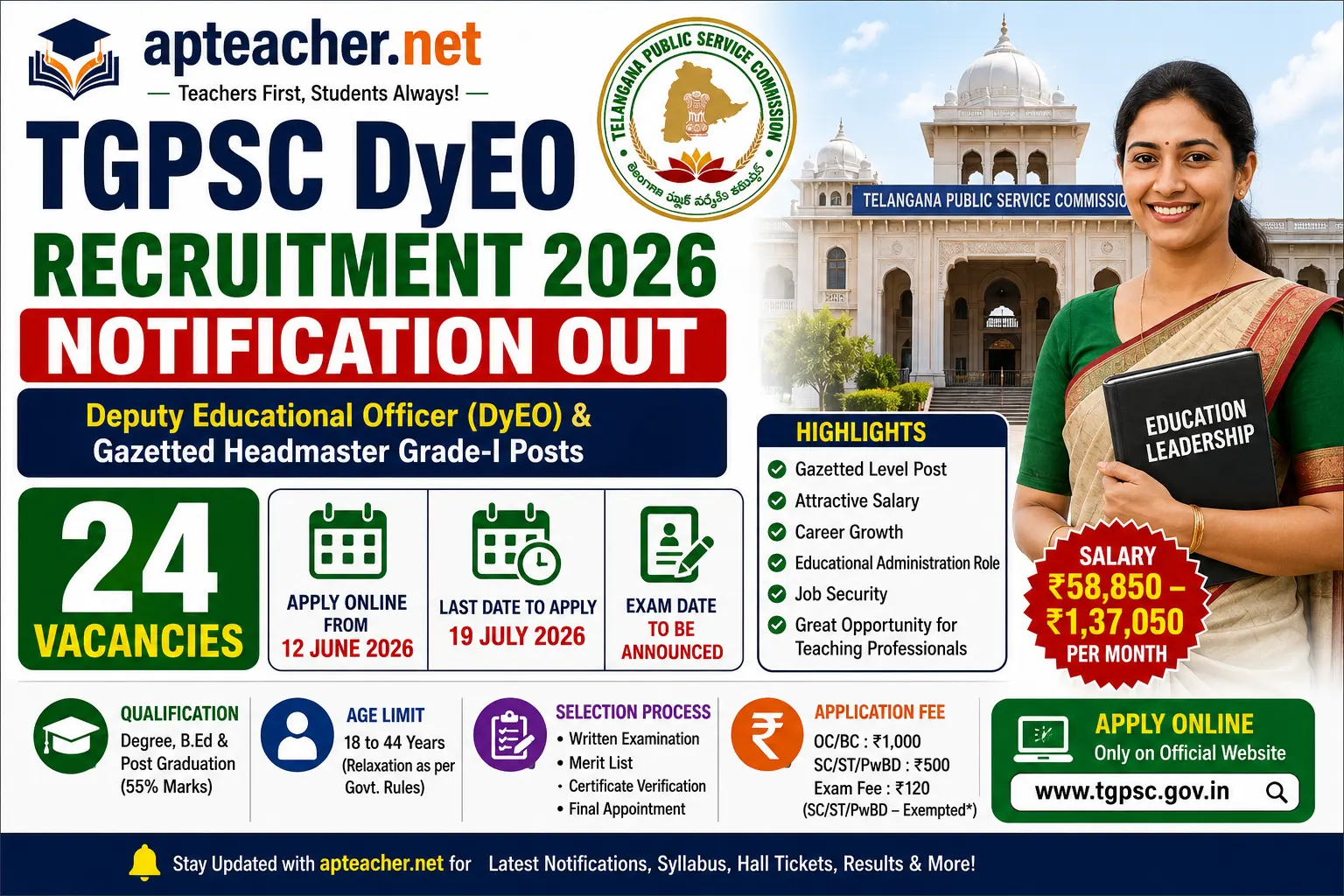 TGPSC DyEO Notification 2026 Released for 24 Vacancies | Apply Online, Eligibility, Salary, Exam Pattern