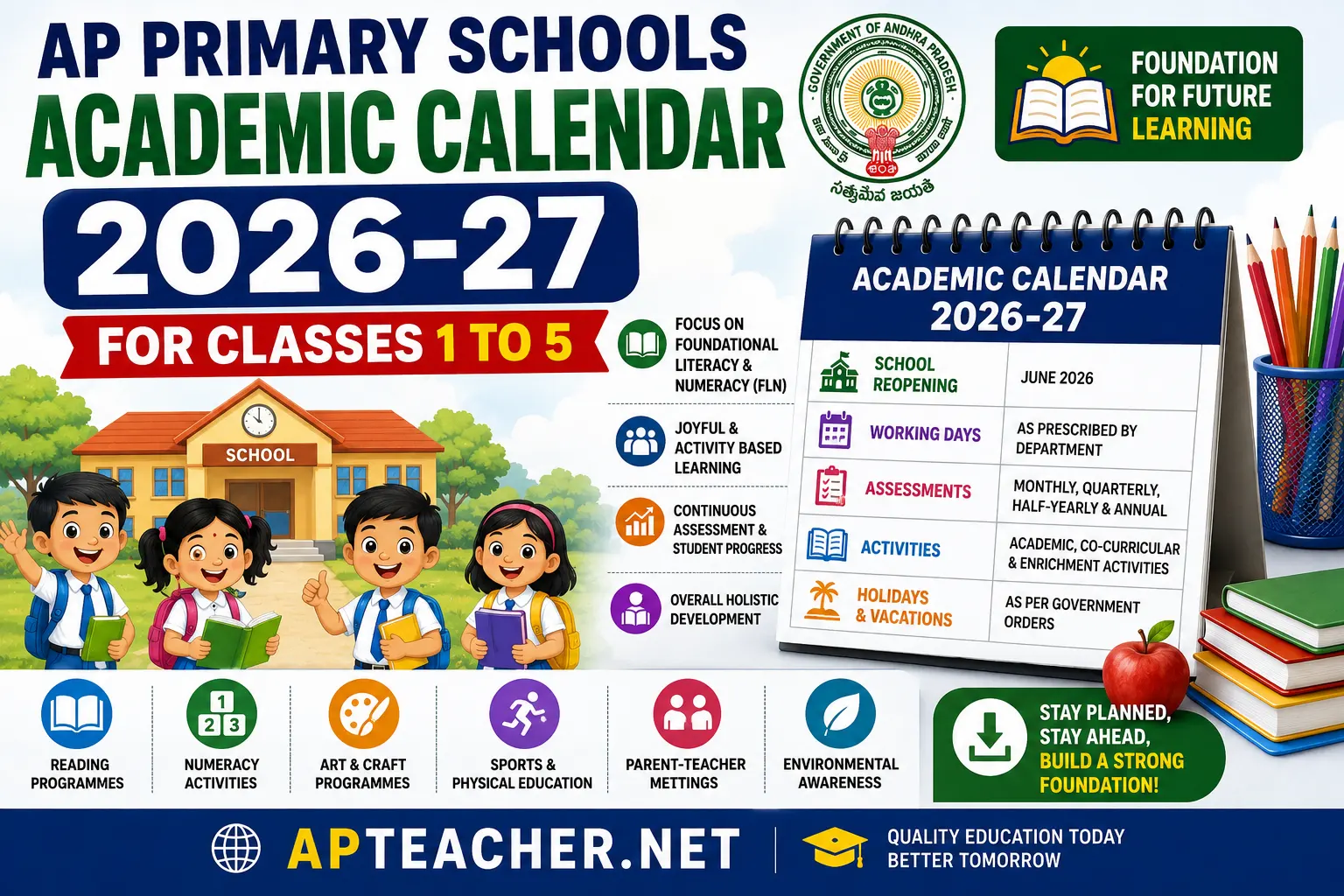 Academic Calendar for Primary Schools AP 2026-27 AP SCERT Download PDF