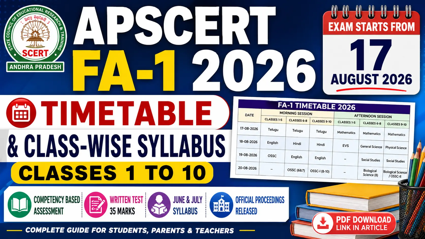 FA1 Timetable AP SCERT Download PDF