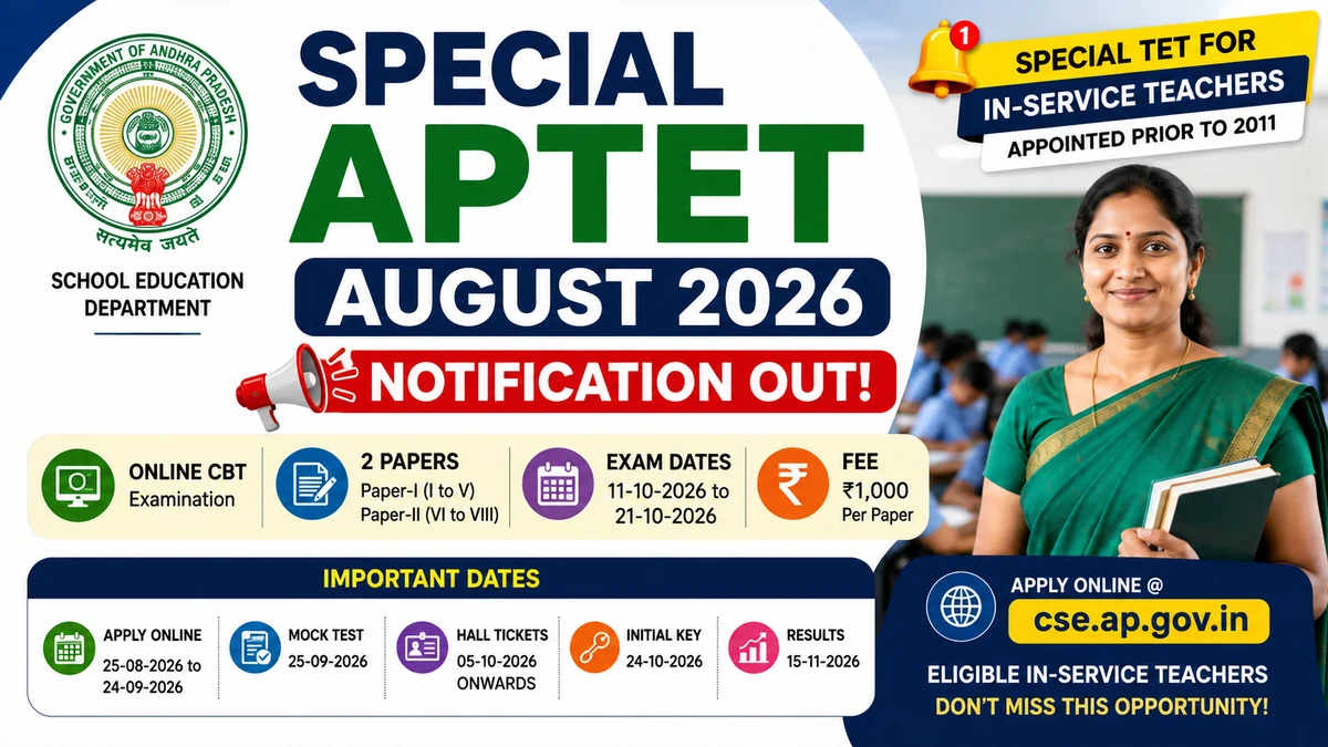 Special APTET August 2026 Notification – Apply Online, Exam Date & Eligibility